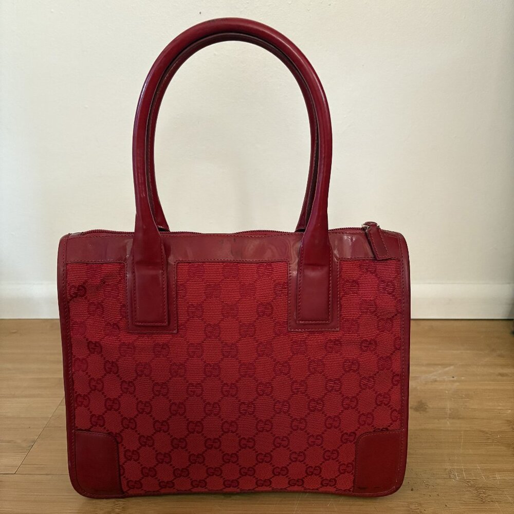 Gucci Vintage Red Monogram Canvas Tote Bag